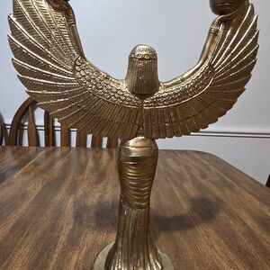 Brass Isis Eygptian Gold Winged Statue With Candle Holders